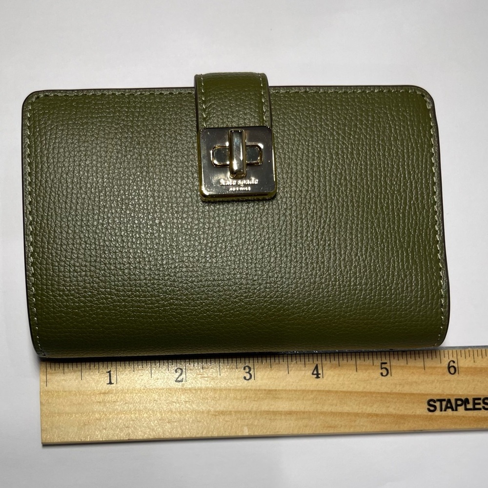 Kate Spade Phoebe Refined Grain Leather Medium Wallet Seaweed / Green NWT - Picture 8 of 9